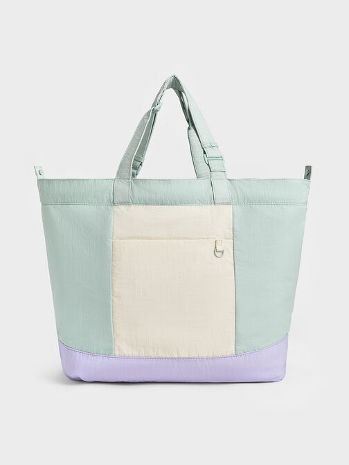 Bolso tote reversible Terra de nylon, Verde salvia, hi-res