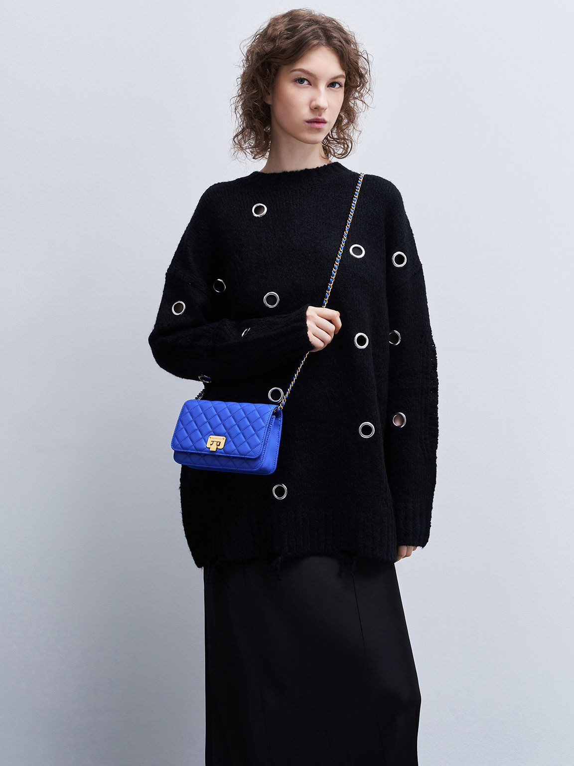 Quilted Push-Lock Clutch, Cerulean, hi-res