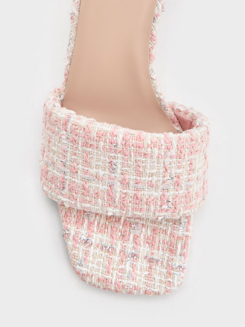 Tweed Quilted-Heel Mules, Light Pink, hi-res