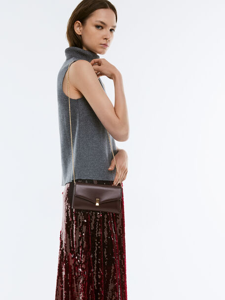 Lilibet Metallic-Accent Chain-Strap Long Wallet, Plum, hi-res