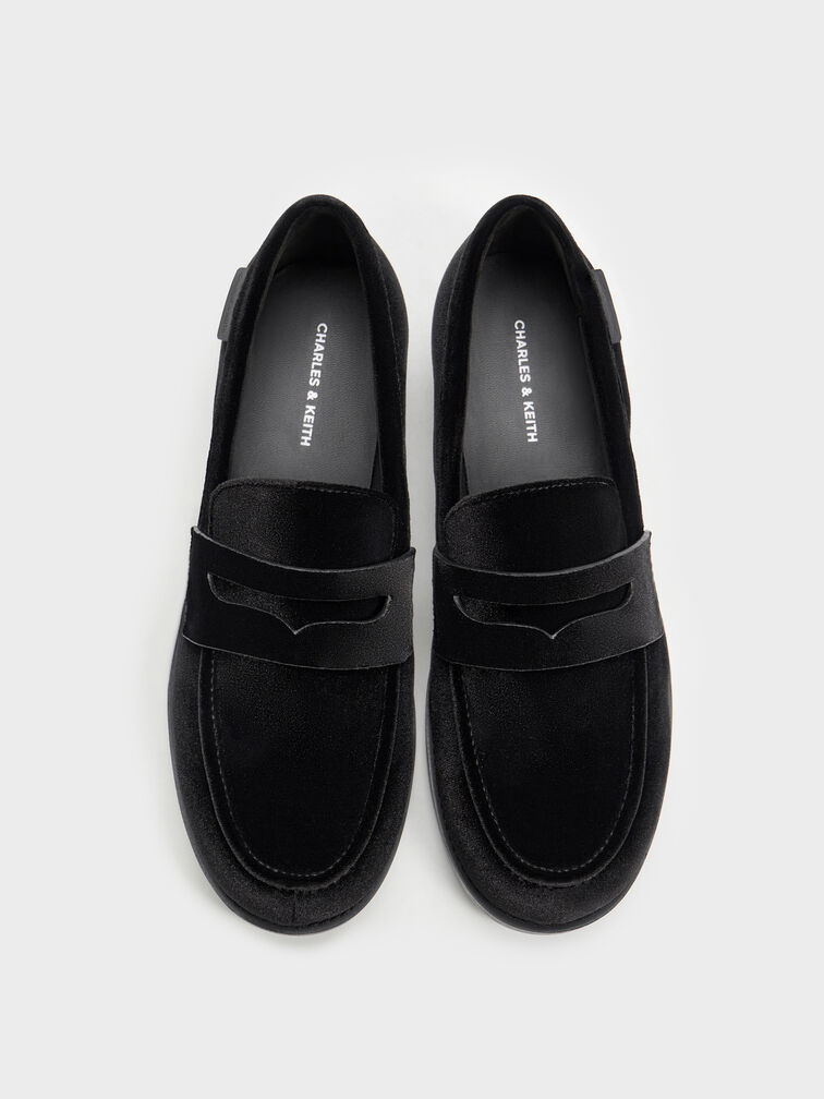 Arven Velvet Penny Loafers, Black Textured, hi-res