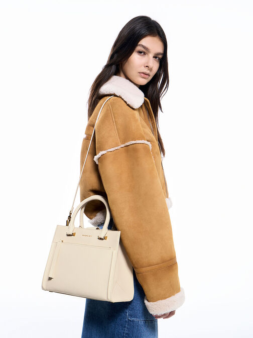 Anwen Structured Tote Bag, Beige, hi-res