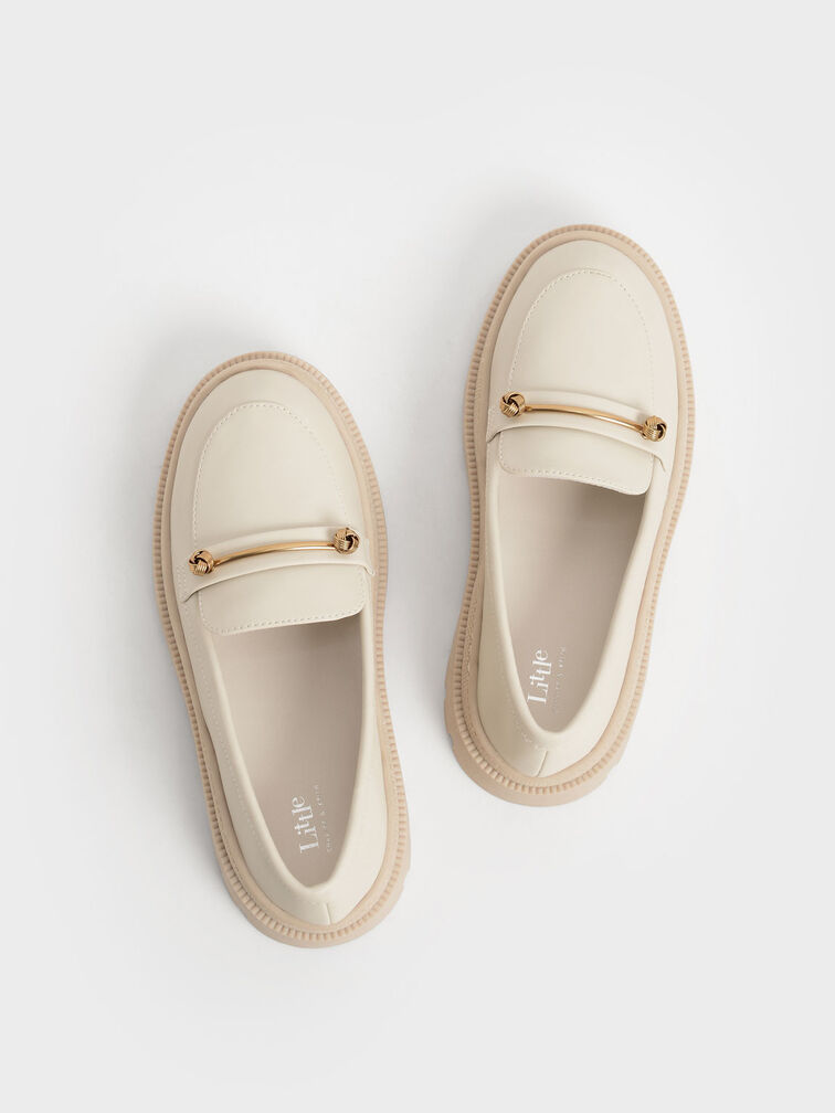 Girls' Metallic Accent Penny Loafers, Chalk, hi-res