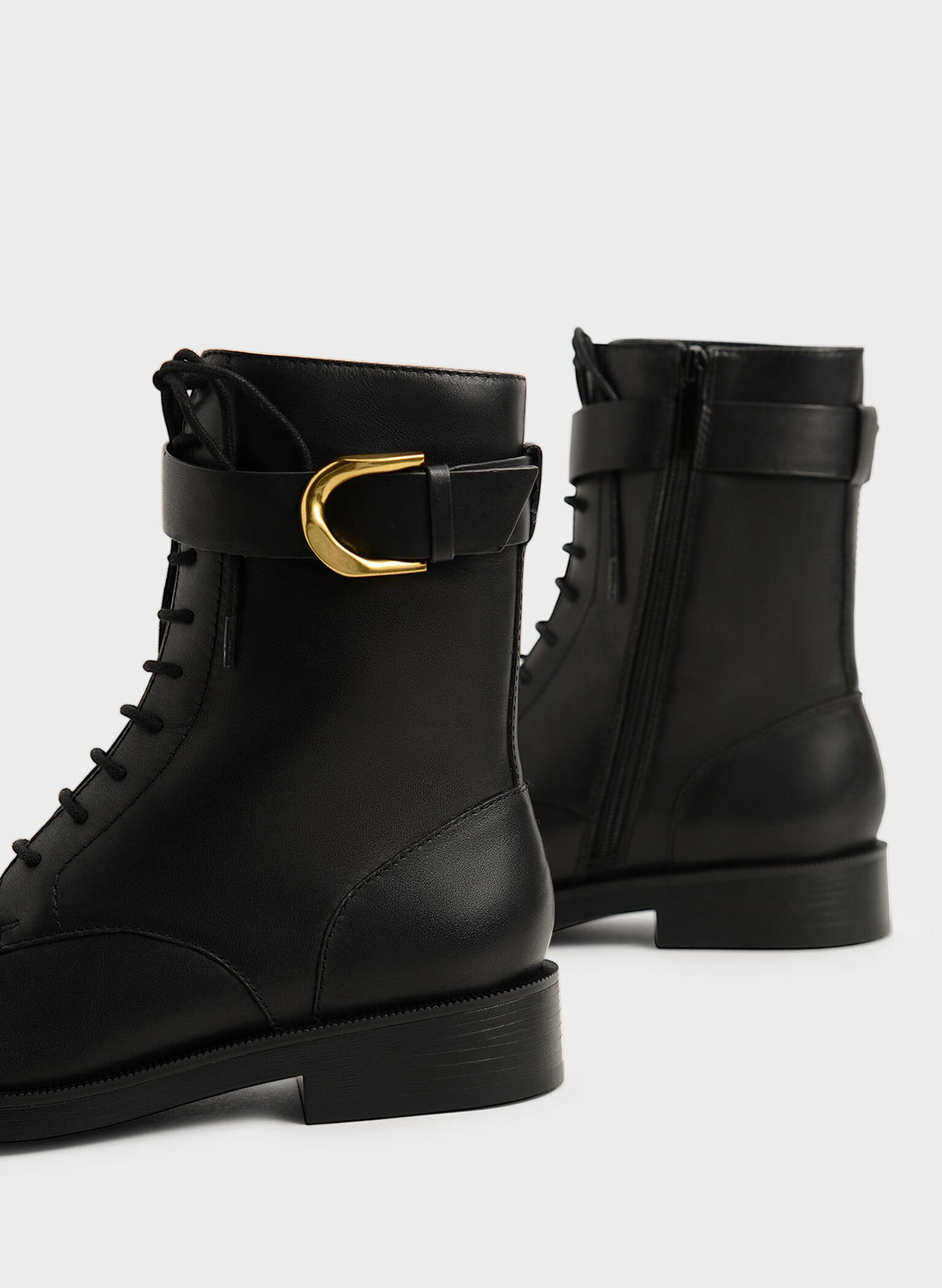 Botines Gabine de piel con cordones, Negro, hi-res