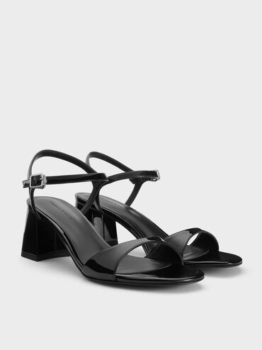 Patent Ankle-Strap Block-Heel Sandals, Black Patent, hi-res