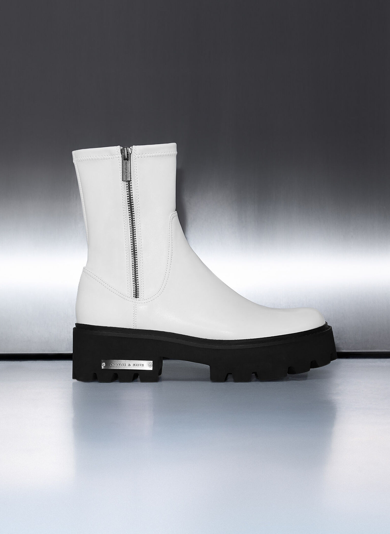 Botines con cremallera lateral, Blanco, hi-res