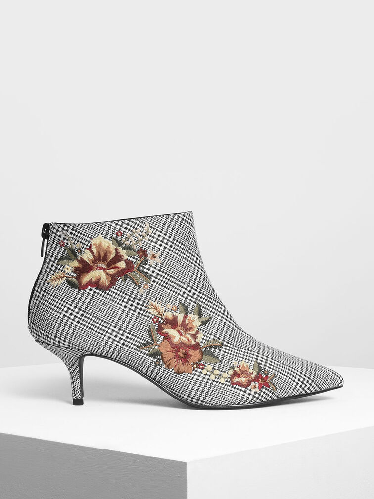 Floral Embroidery Kitten Heel Boots, Multi, hi-res