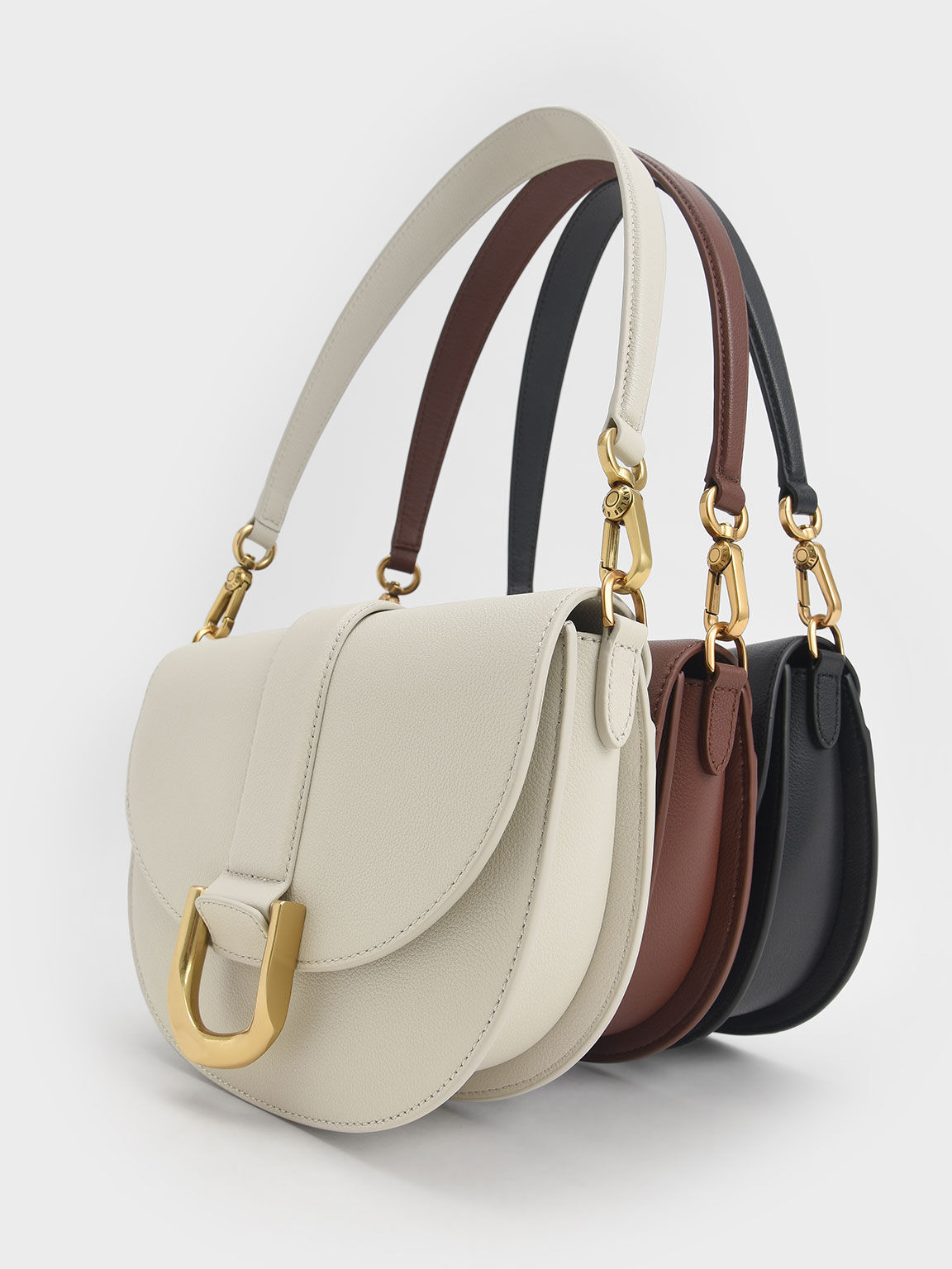 Gabine Leather Saddle Bag​, Chalk, hi-res