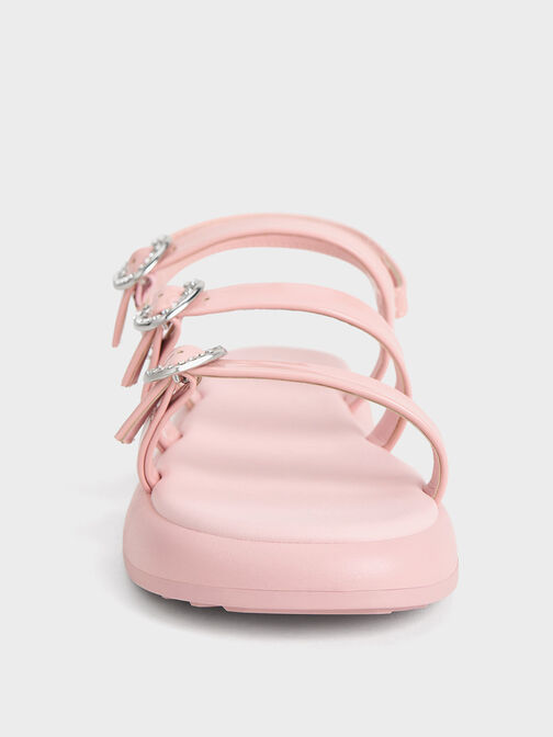 Girls' Patent Heart-Embellished Strappy Sandals, Pink, hi-res
