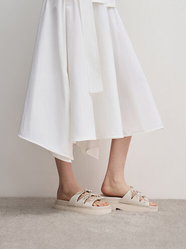 Sandalias de plataforma Dorri con triple lazo, Blanco tiza, hi-res