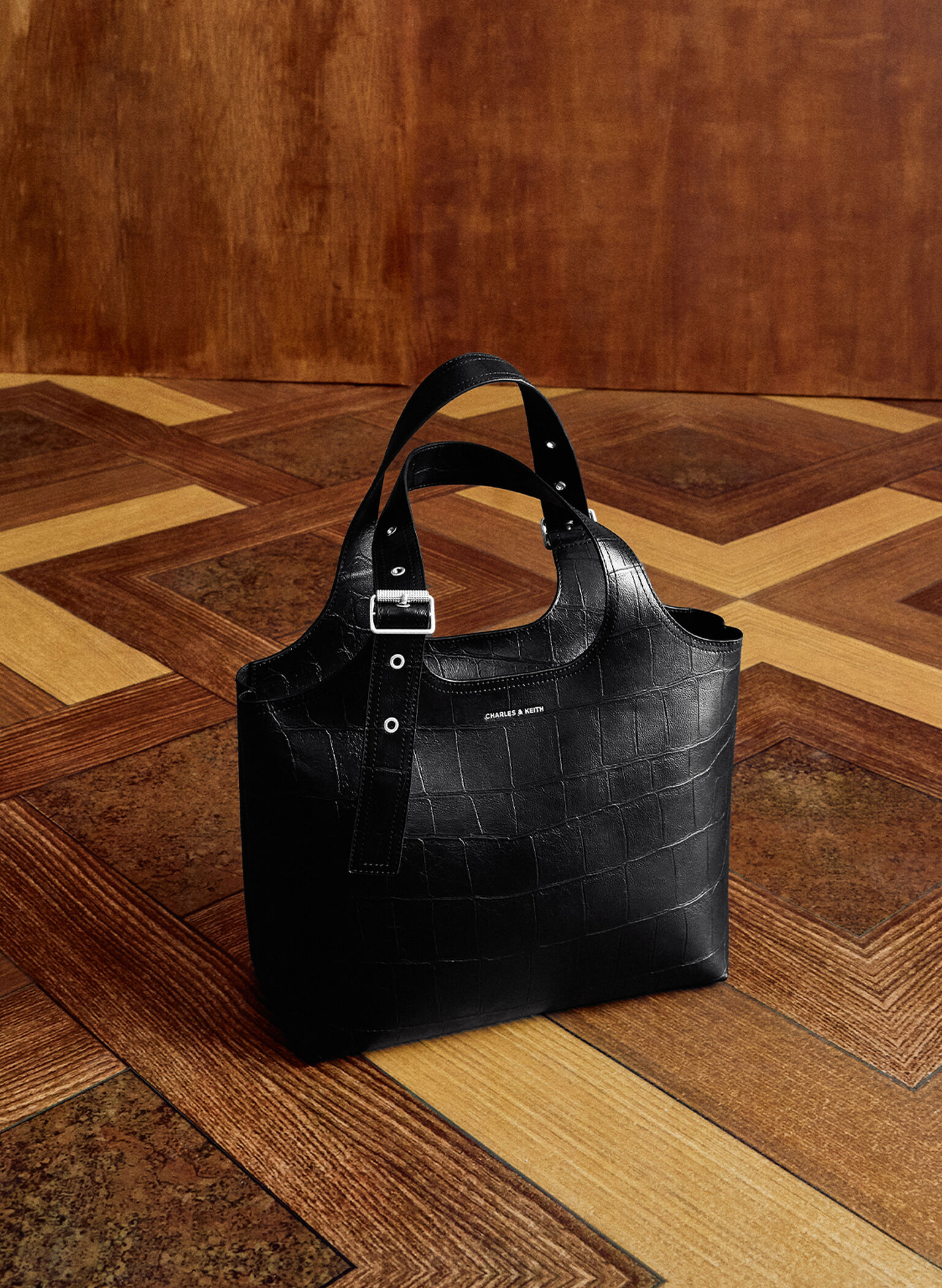 Liv Croc-Effect Tote Bag, Noir, hi-res