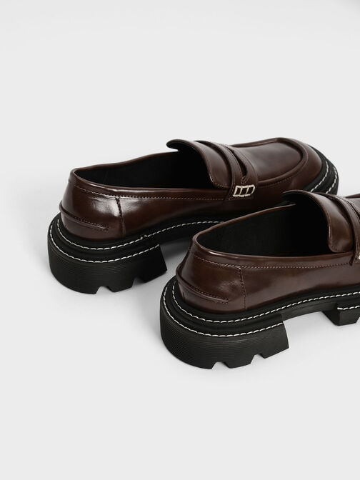 Perline Chunky Penny Loafers, Dark Brown, hi-res