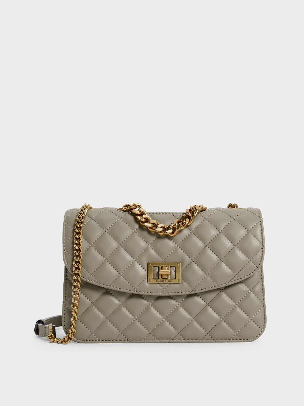 Quilted Chain Bag, Taupe, hi-res
