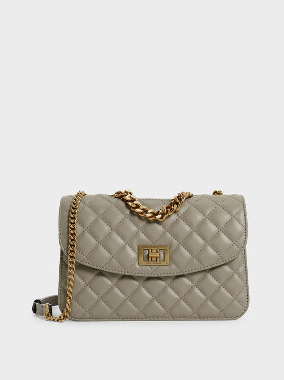 Quilted Clutch, Taupe, hi-res
