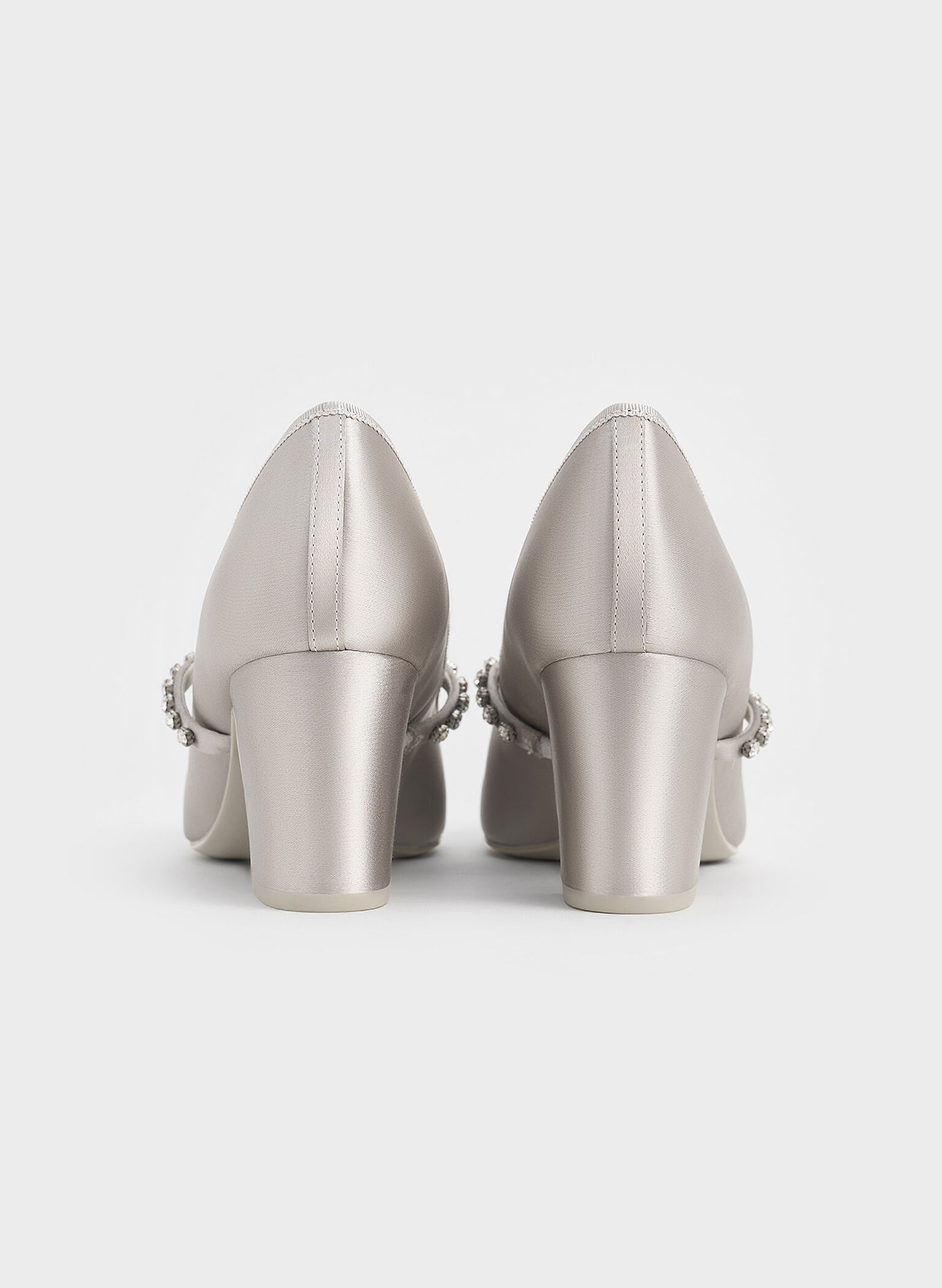 Satin Gem-Embellished Bow Mary Jane Pumps, Light Grey, hi-res
