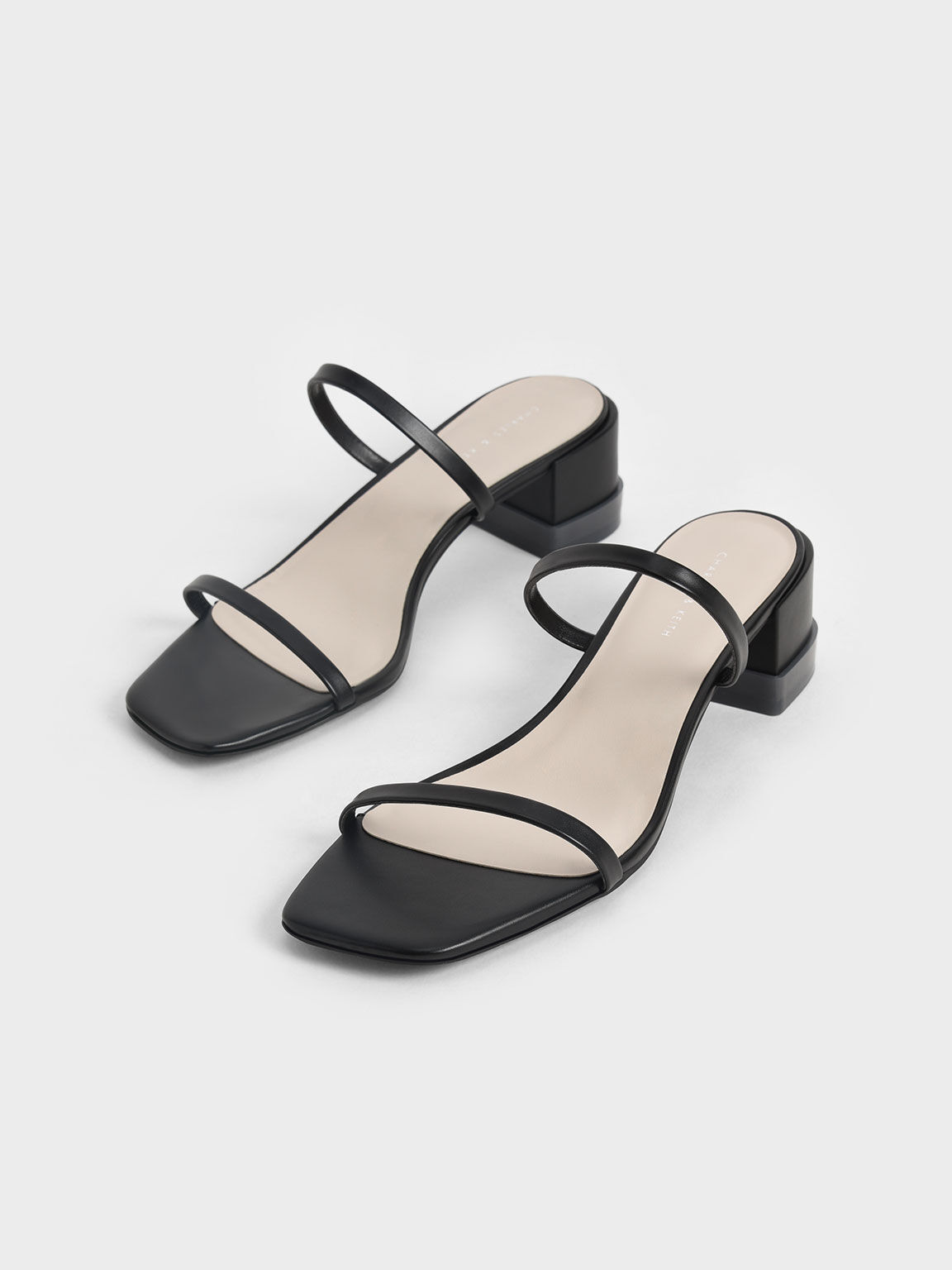 Double strap store block heel mules