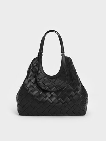 Sac cabas tissé Ivette, Noir, hi-res