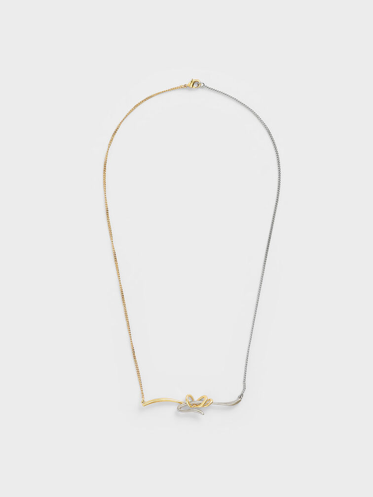 Two-Tone Sculptural Princess Necklace, Gold, hi-res