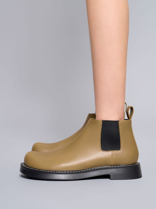 Penelope Pull-Tab Chelsea Boots, Olive, hi-res