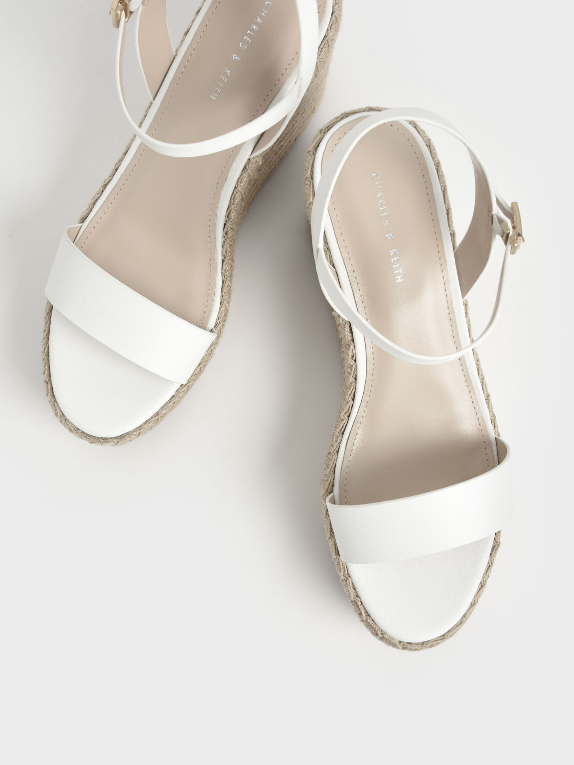 White Ankle Strap Espadrille Wedges CHARLES KEITH International