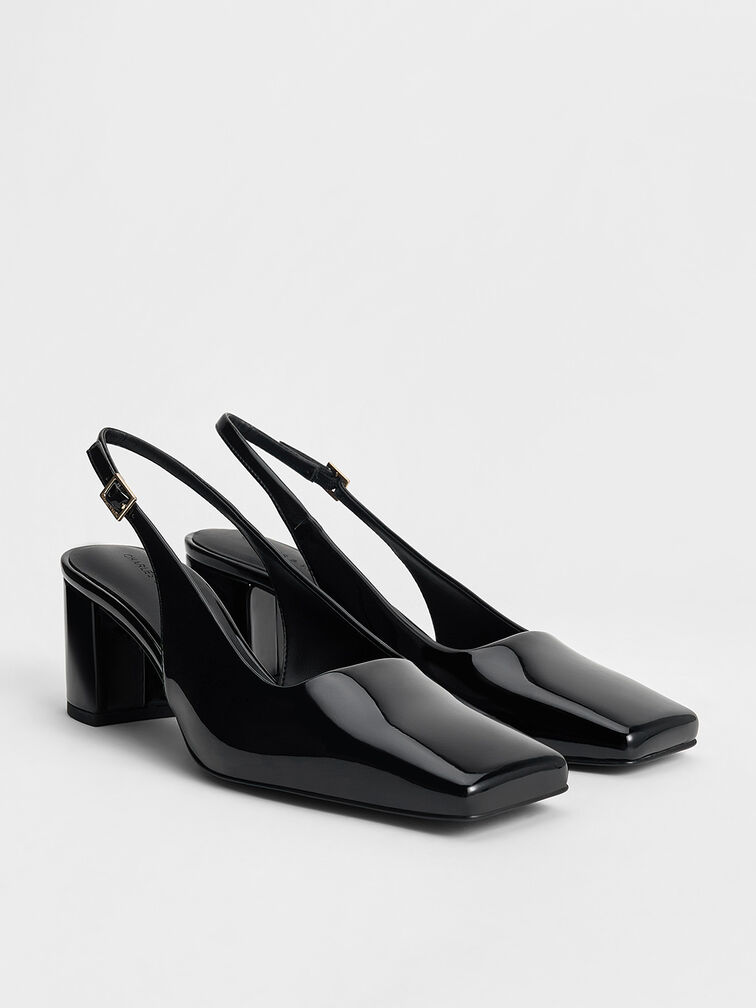 Zapatos destalonados de charol con punta cuadrada, Charol negro, hi-res