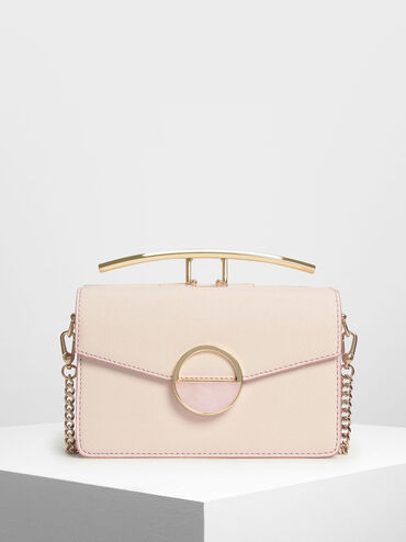 Stone Embellished Shoulder Bag, Light Pink, hi-res