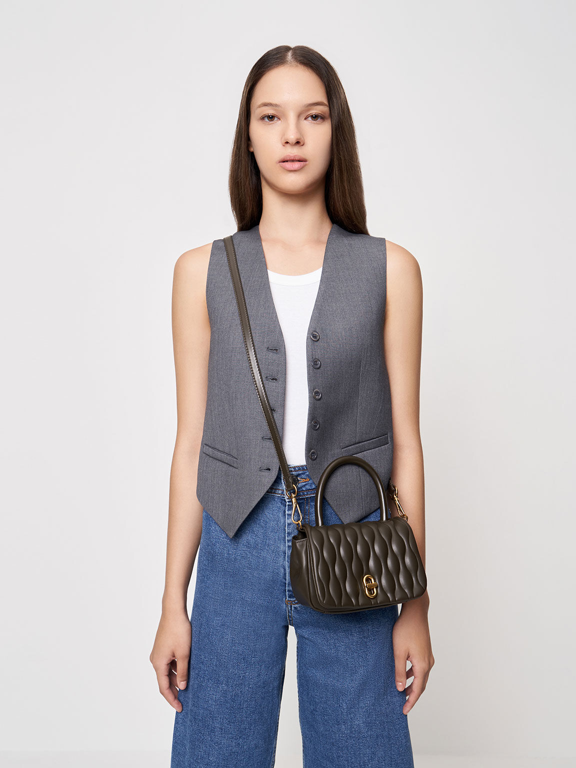 Dark Moss Iva Boxy Top Handle Bag - CHARLES & KEITH