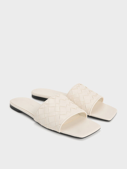 Woven Slide Sandals, Chalk, hi-res