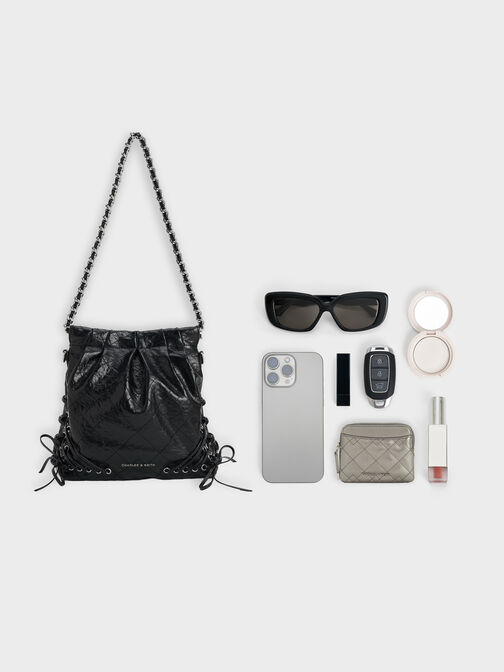 Duo Grommet Chain-Handle Two-Way Backpack, Noir, hi-res