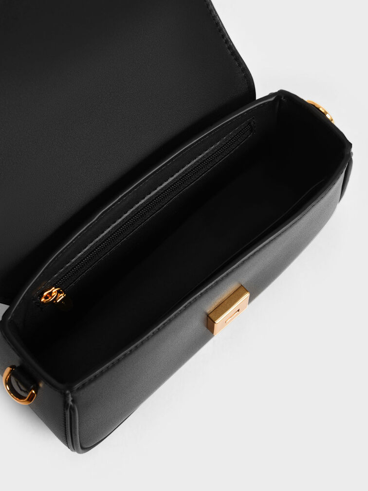 Curved Top Handle Crossbody Bag, Black, hi-res