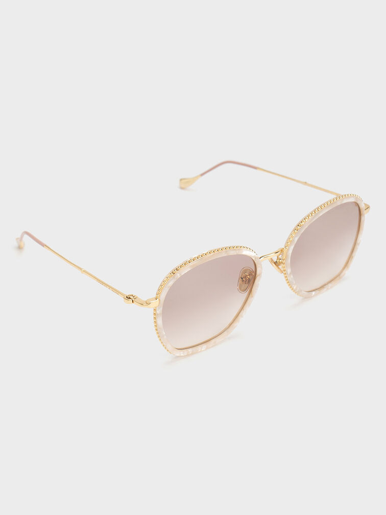 Twisted Metallic Butterfly Sunglasses, Peach, hi-res
