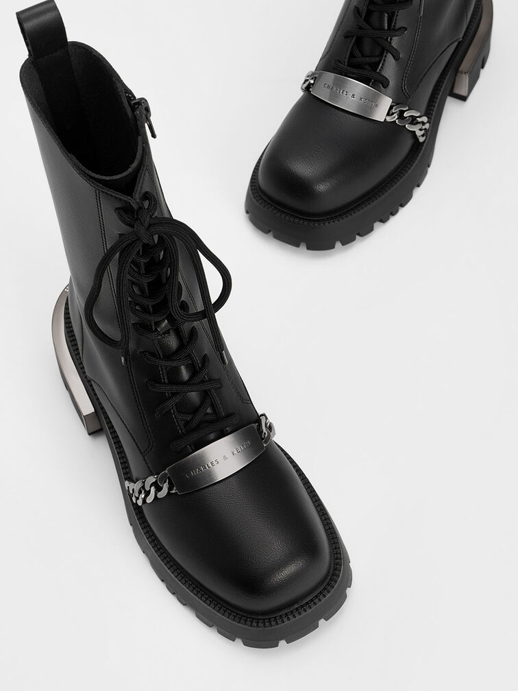 Selma Metallic Accent Lace-Up Boots, Black, hi-res