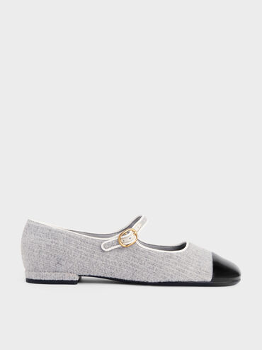Cap-Toe Knitted Mary Janes, Light Grey, hi-res