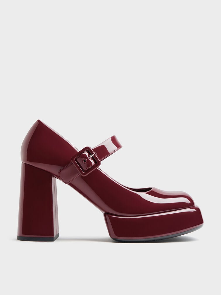 Patent Block-Heel Platform Mary Jane Pumps, Burgundy Patent Block-Heel Platform Mary Jane Pumps, Burgundy, hi-res