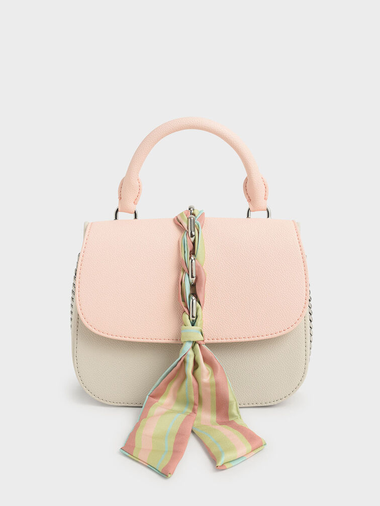 Braided Front Flap Bag, Light Pink, hi-res