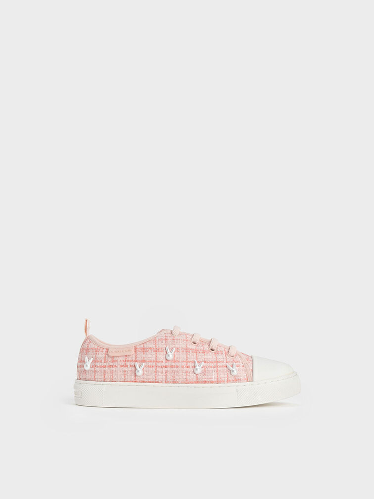Girls' Bunny Tweed Sneakers, Pink, hi-res