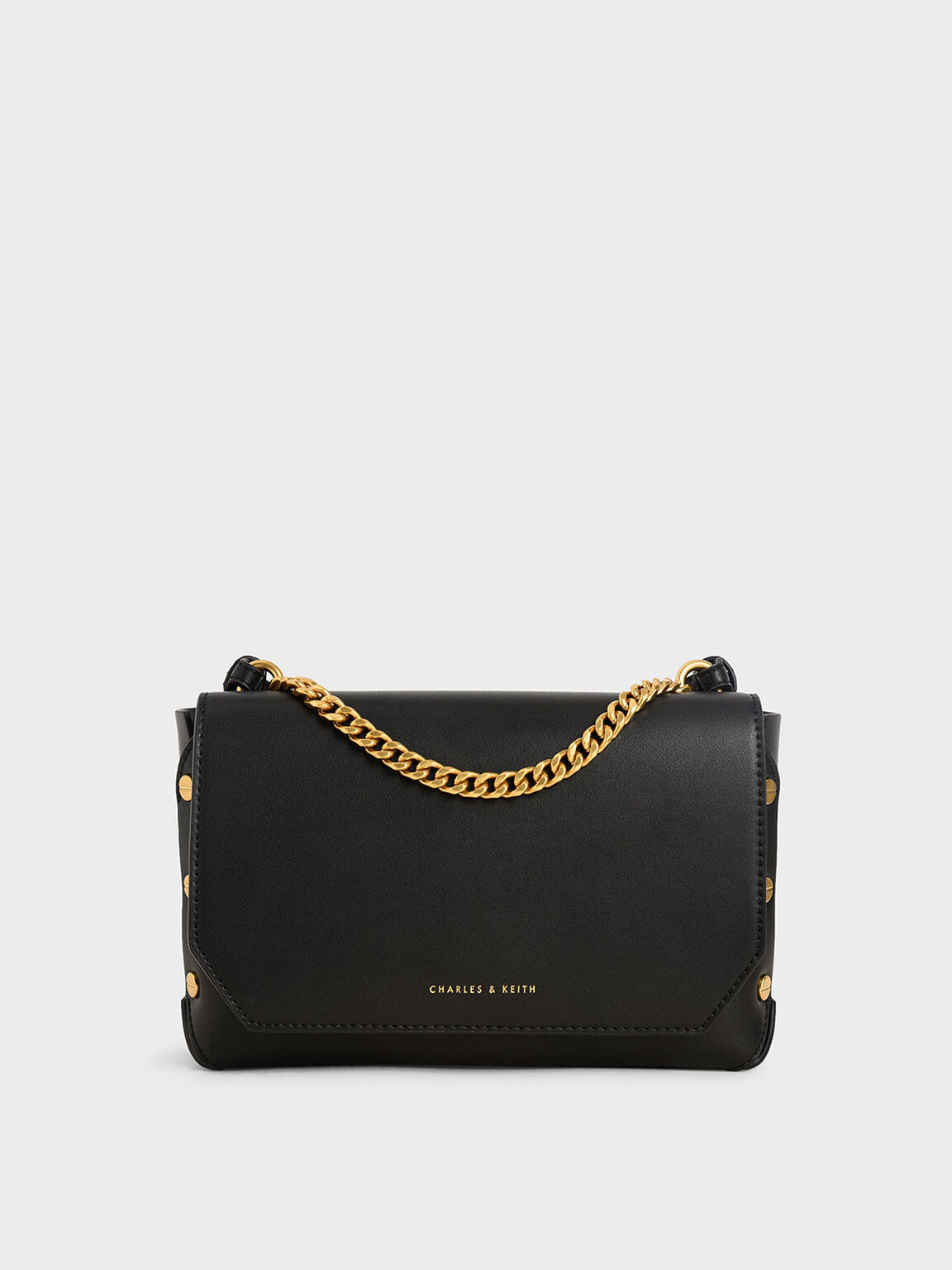 Black Studded Chain Link Shoulder Bag Charles Keith Hk