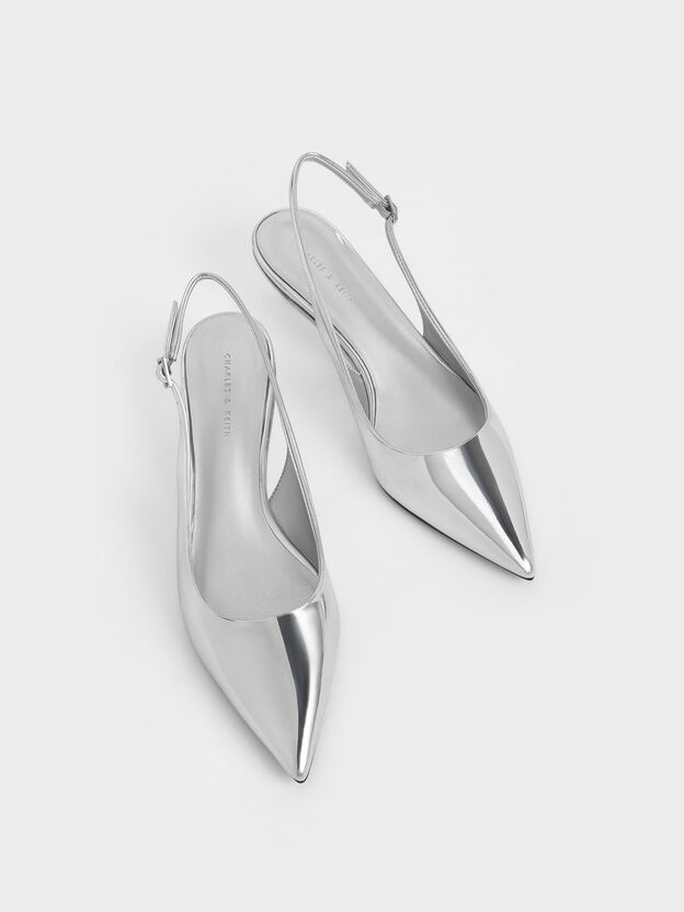Curtis Metallic Slingback Kitten Heels, Silver, hi-res