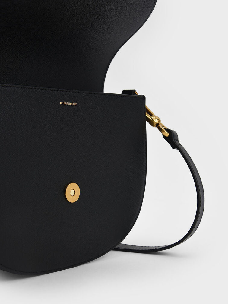 Black Gabine Leather Saddle Bag​ - CHARLES & KEITH US