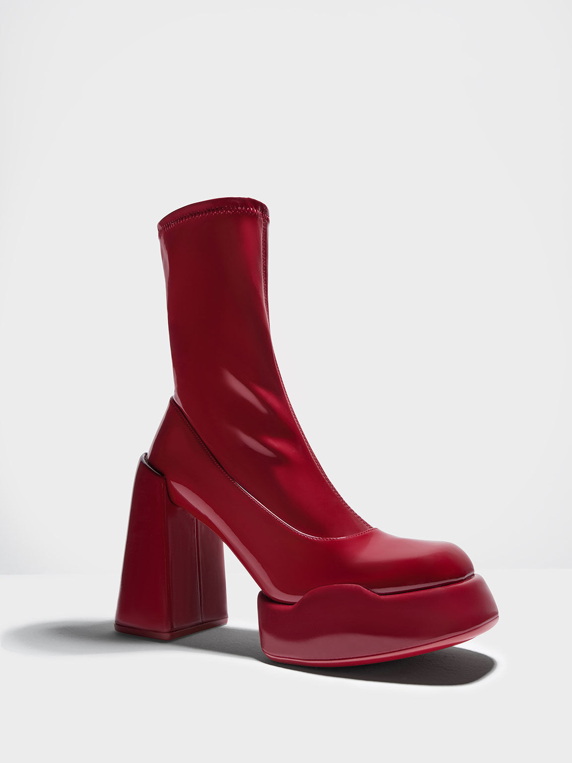 Lula Patent Block Heel Boots, Red, hi-res