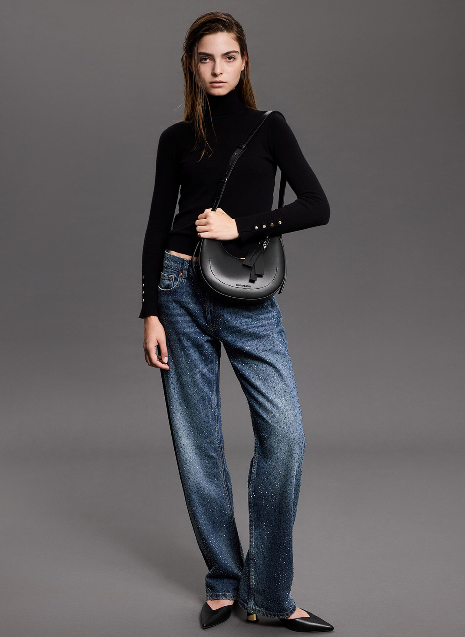 Bolso hobo Carey tipo media luna, Noir, hi-res