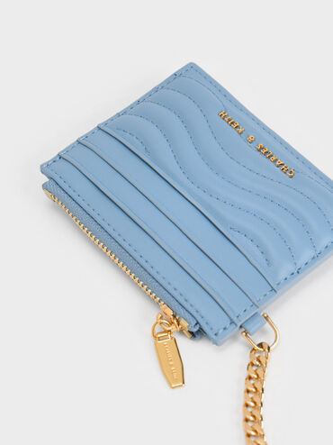 Aubrielle Stitch-Trim Zip Card Holder, Light Blue, hi-res