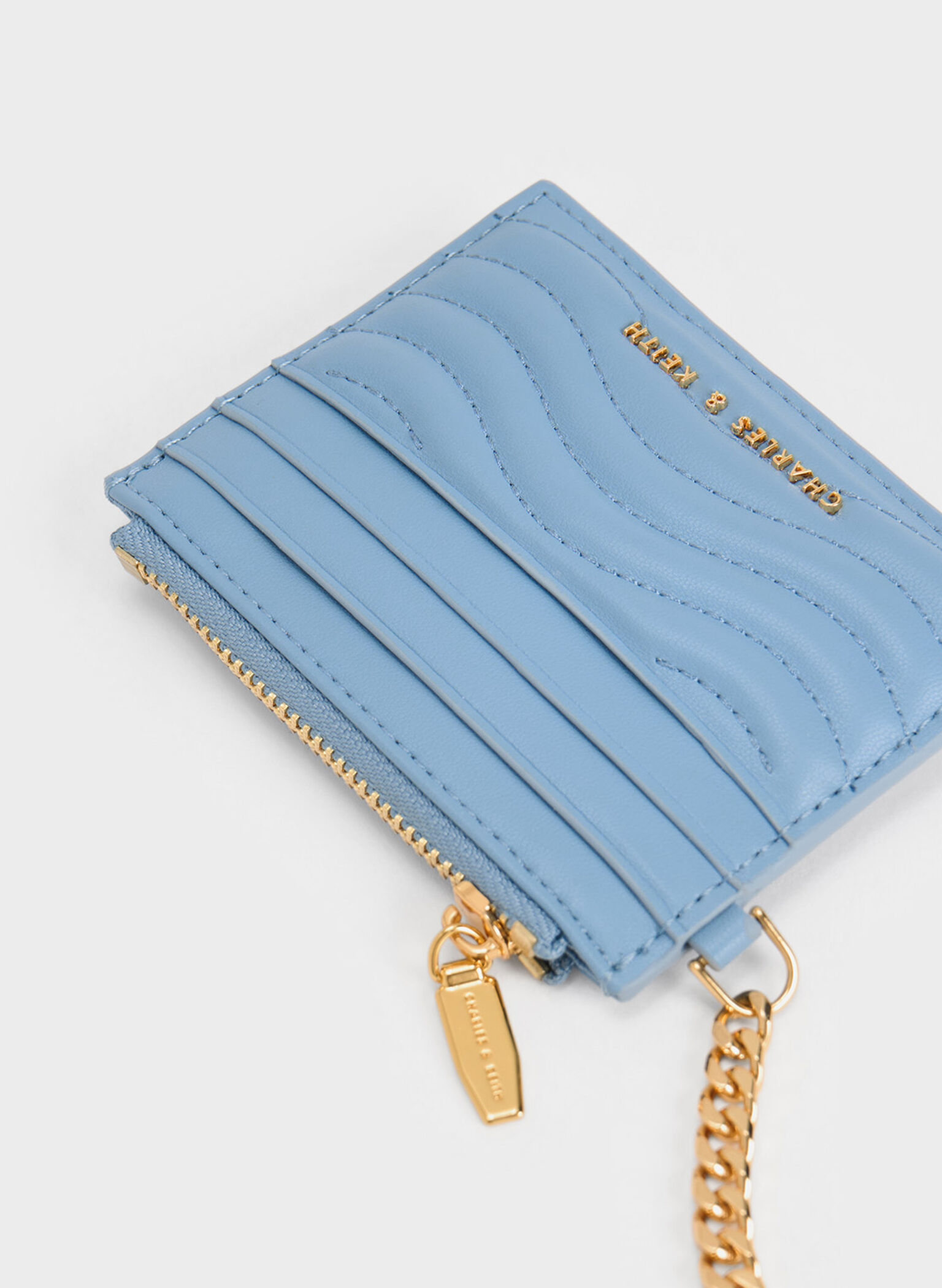 Aubrielle Stitch-Trim Zip Card Holder, Light Blue, hi-res