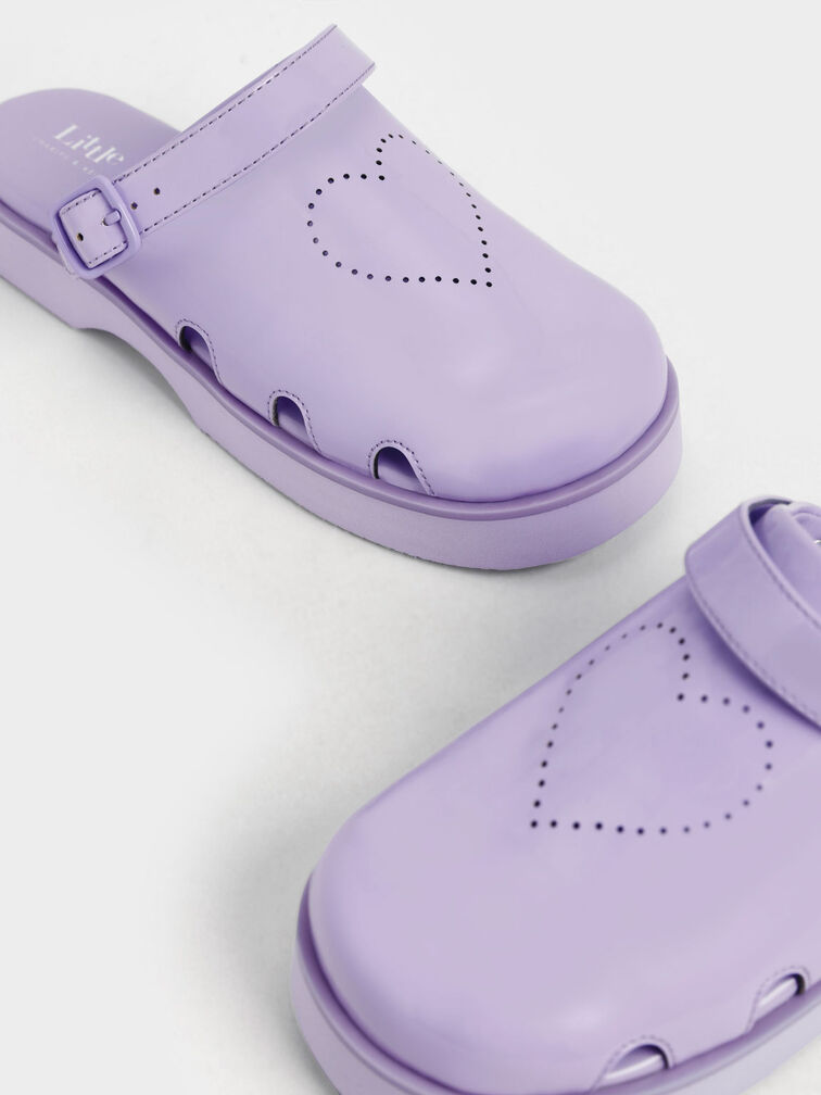 Girls' Heart-Motif Patent Clogs, Lilac, hi-res