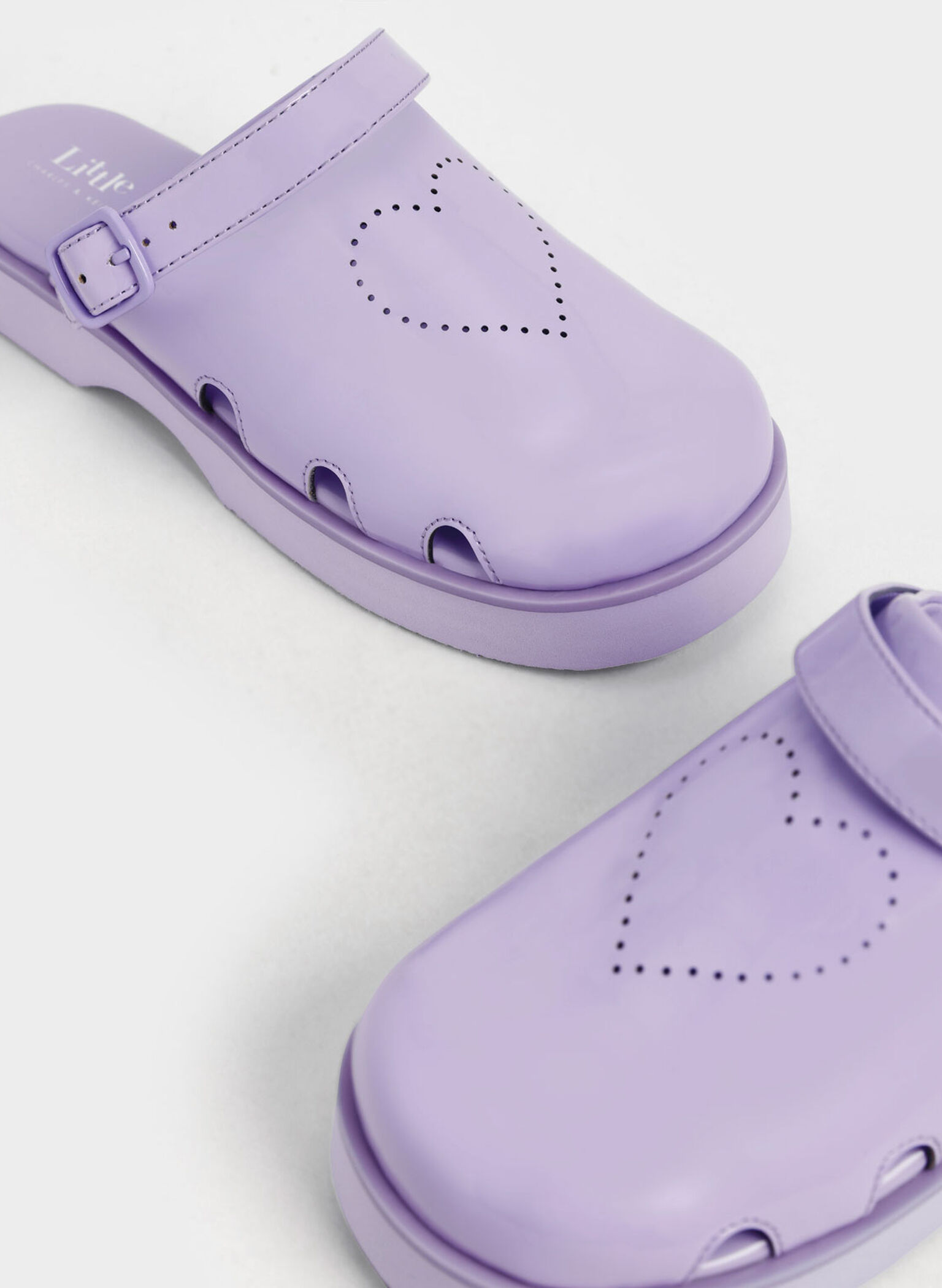 Girls' Heart-Motif Patent Clogs, Lilac, hi-res