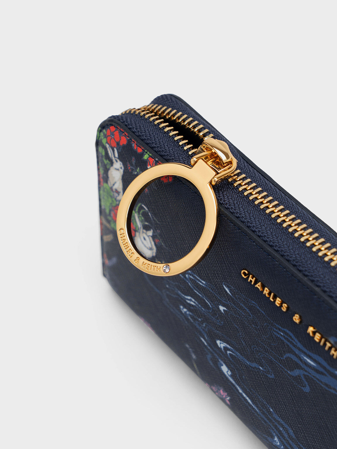Rabbit Illustrated Long Wallet, Navy, hi-res