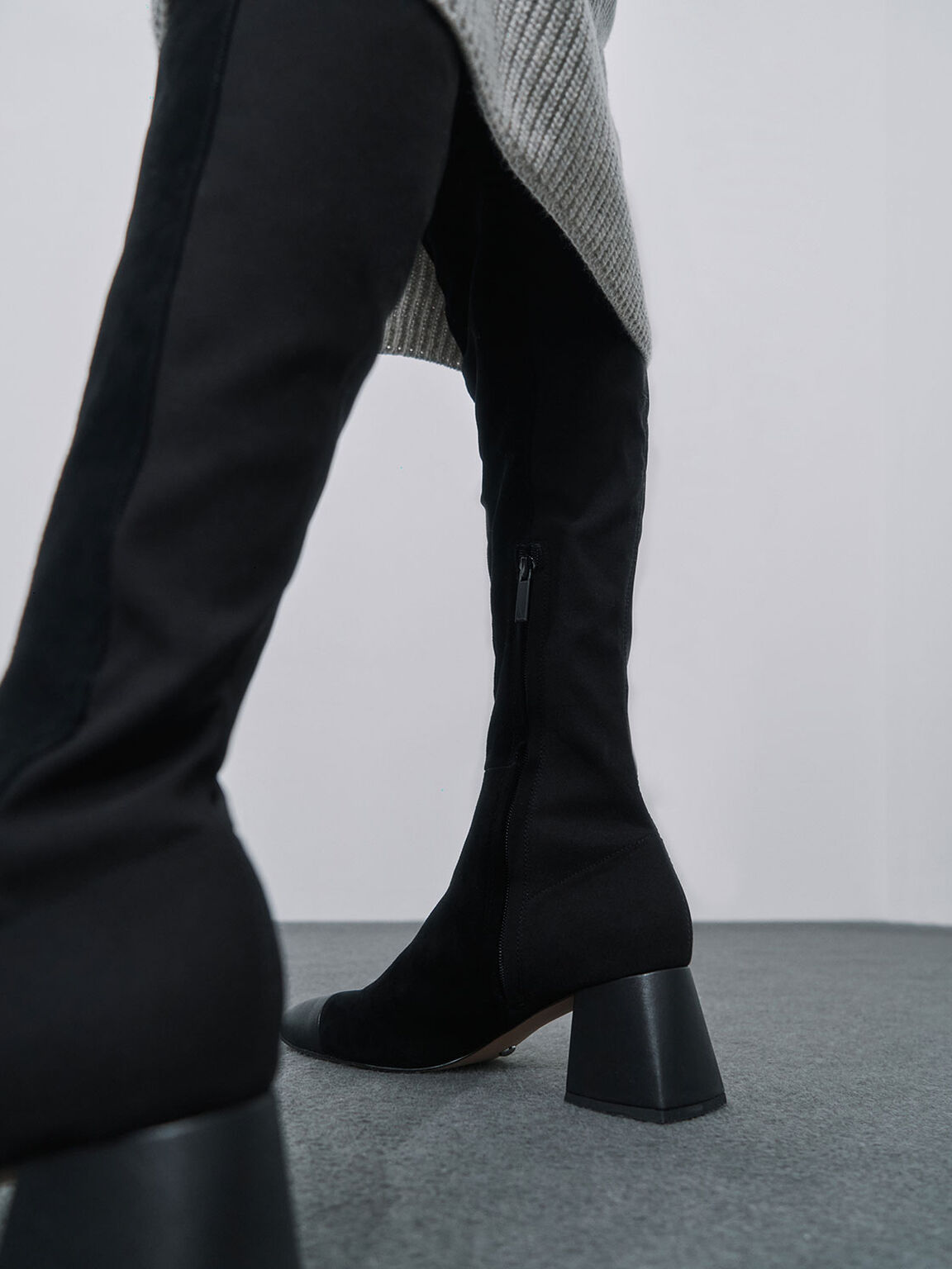 Leather & Kid Suede Thigh High Boots, Black, hi-res