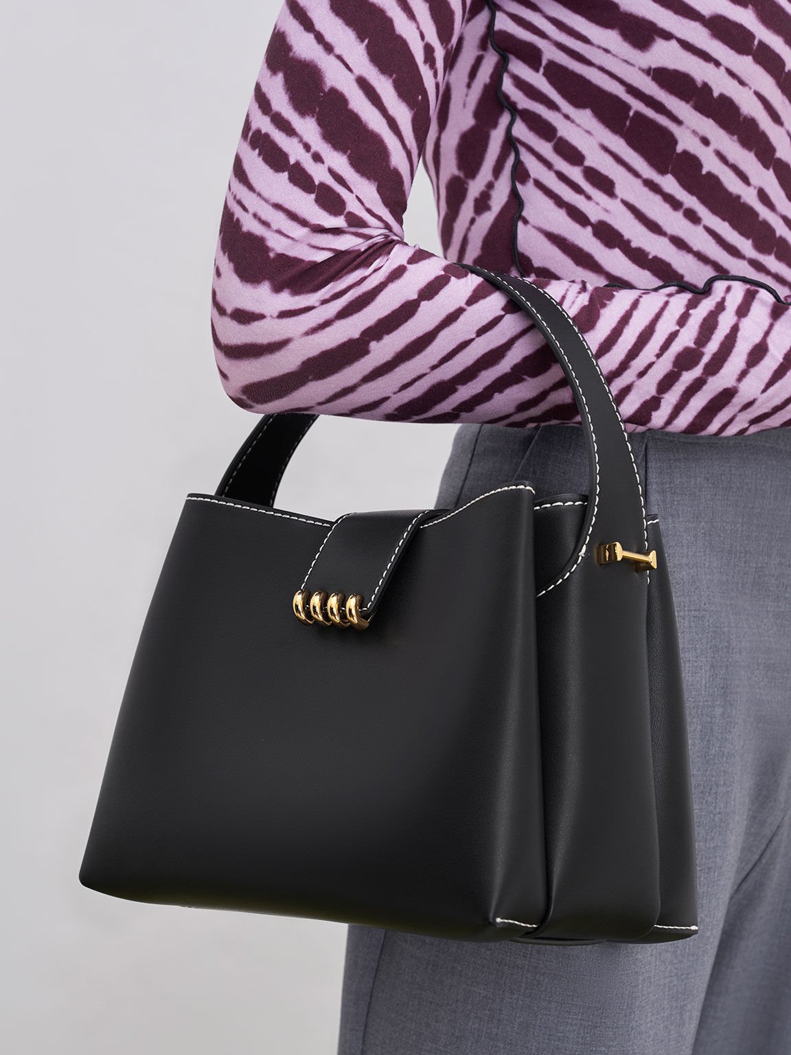 Osiris Metallic Accent Belted Bag, Black, hi-res
