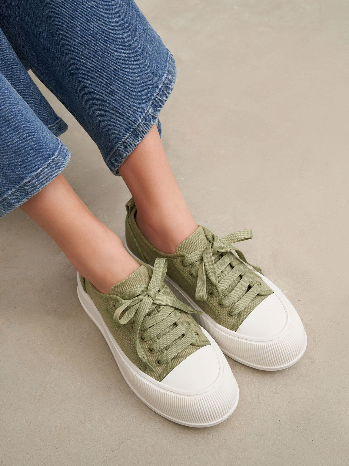 Green Organic Cotton Low Top Sneakers CHARLES KEITH International
