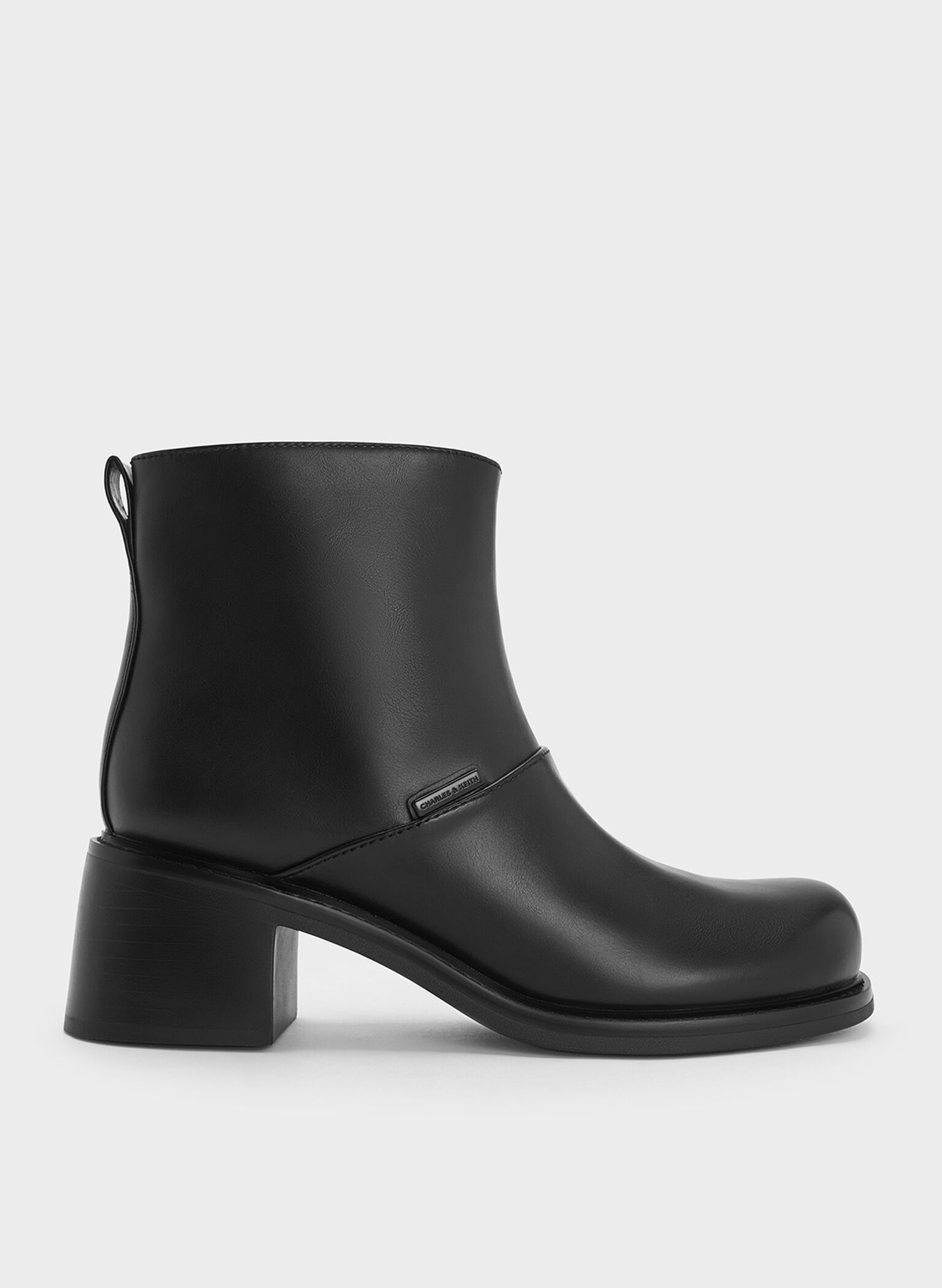 Stitch-Trim Block-Heel Ankle Boots, Black, hi-res